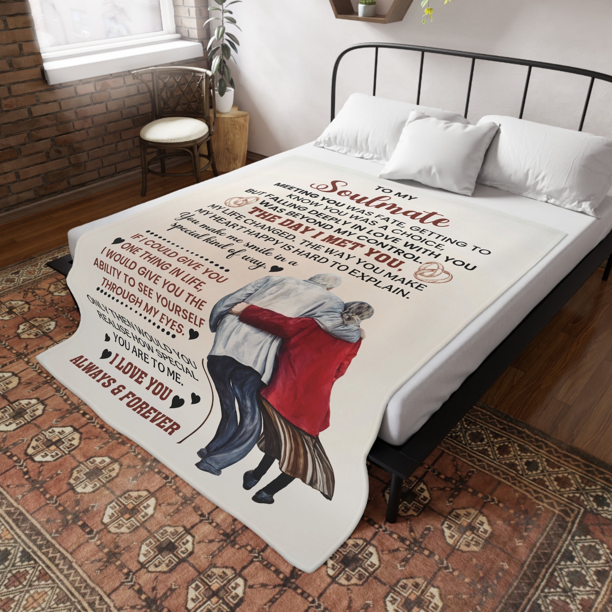 To My Soulmate - Romantic Fleece Blanket for Wife, Anniversary Gift, Cozy Throw, Love Quote Blanket, Gift for Her, Heartfelt Home Decor
