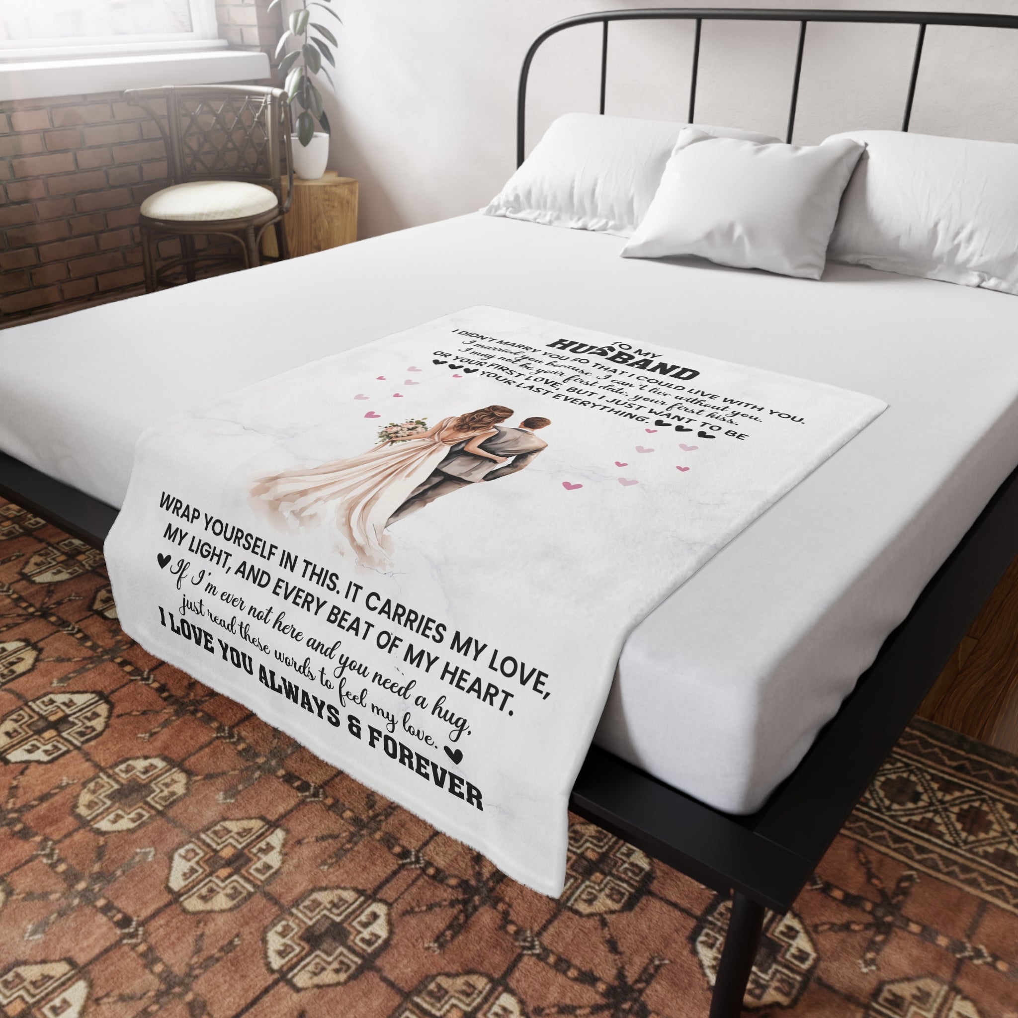 To My Husband - Romantic Fleece Blanket for Wife, Anniversary Gift, Cozy Throw, Love Quote Blanket, Gift for Her, Heartfelt Home Decor