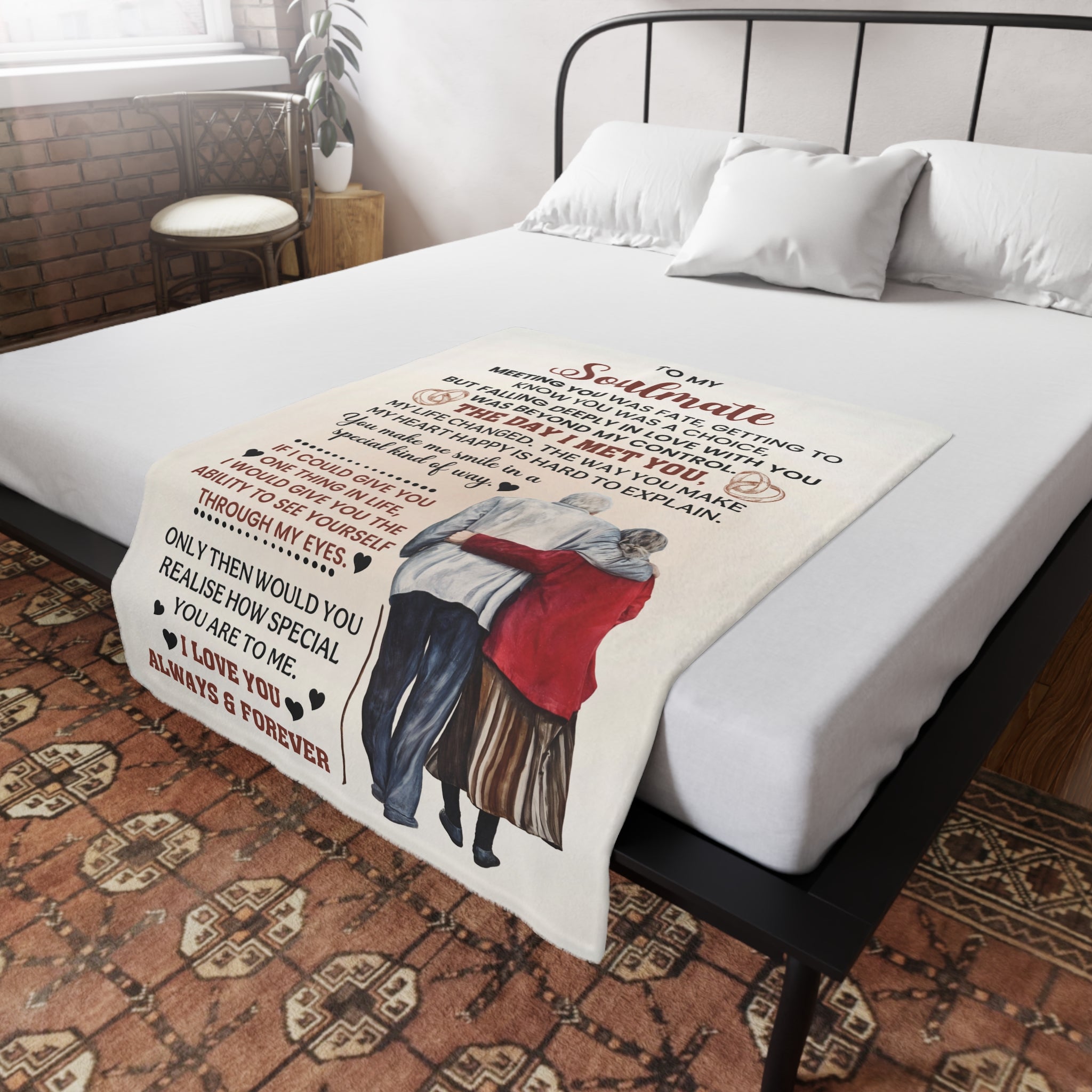 To My Soulmate - Romantic Fleece Blanket for Wife, Anniversary Gift, Cozy Throw, Love Quote Blanket, Gift for Her, Heartfelt Home Decor