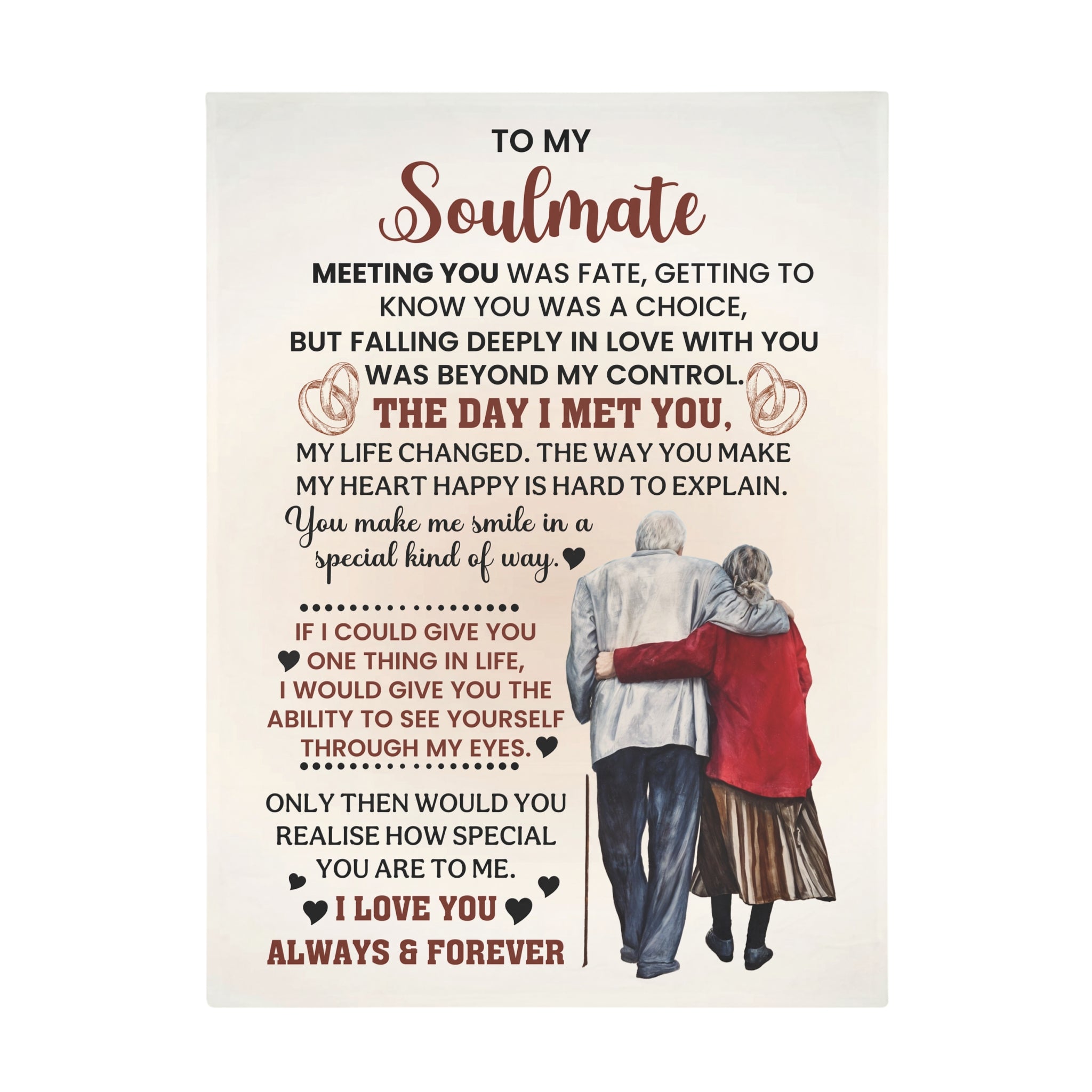 To My Soulmate - Romantic Fleece Blanket for Wife, Anniversary Gift, Cozy Throw, Love Quote Blanket, Gift for Her, Heartfelt Home Decor