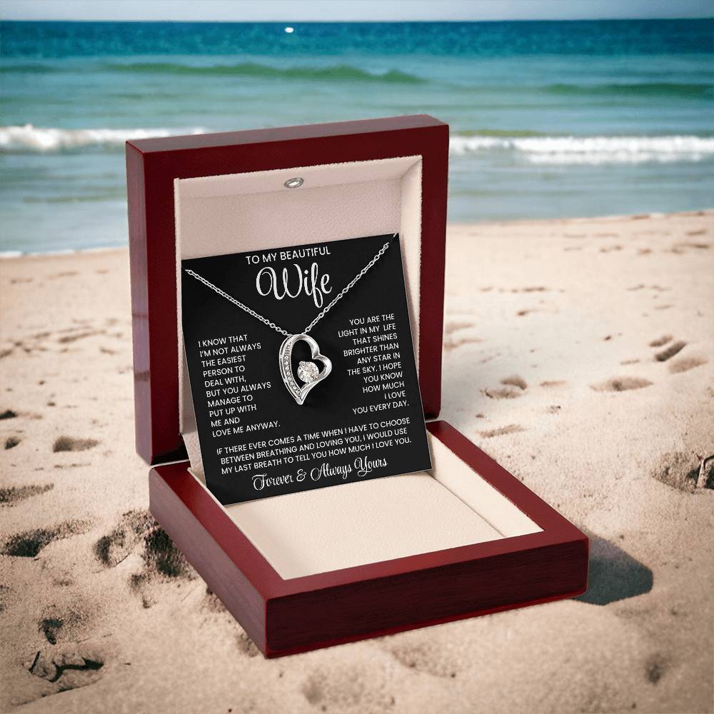 To My  Beautiful Wife – Heart Pendant Necklace Gift Box | Perfect for Her