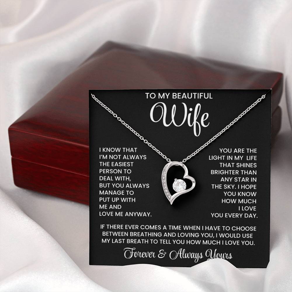 To My  Beautiful Wife – Heart Pendant Necklace Gift Box | Perfect for Her