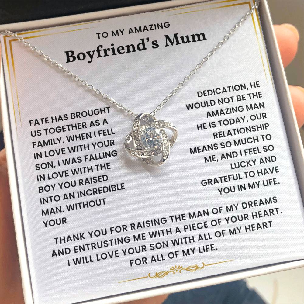 To My Boyfriend's Mum-Loveknot Necklace- I Feel So Lucky