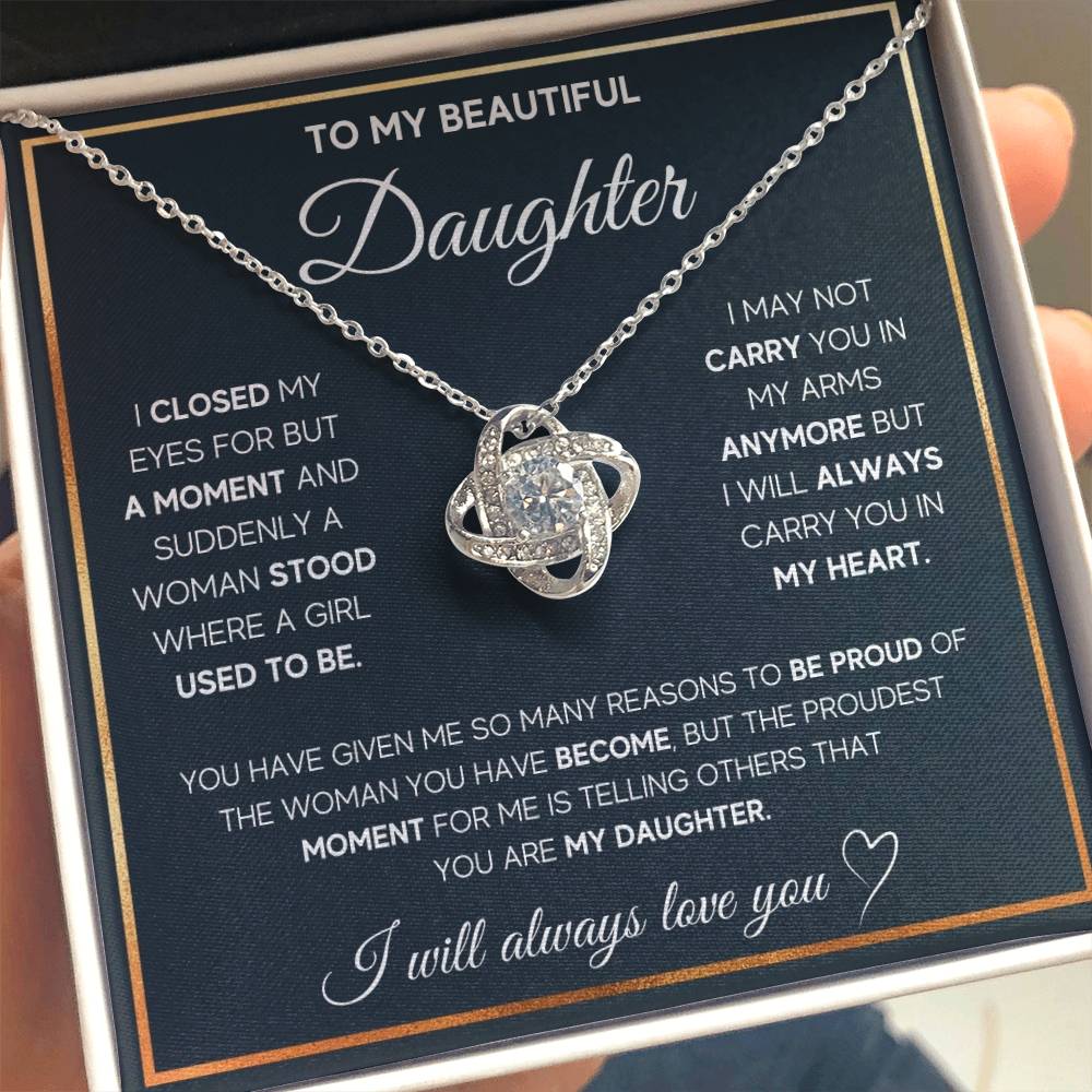 To My Beautiful Daughter-Loveknot Necklace- You Are My Daughter