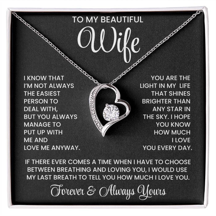 To My  Beautiful Wife – Heart Pendant Necklace Gift Box | Perfect for Her