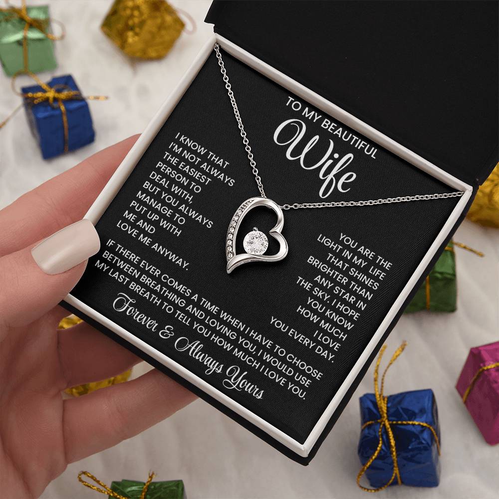 To My  Beautiful Wife – Heart Pendant Necklace Gift Box | Perfect for Her