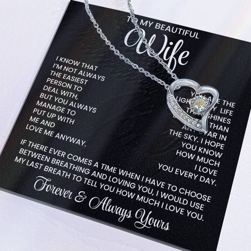 To My  Beautiful Wife – Heart Pendant Necklace Gift Box | Perfect for Her