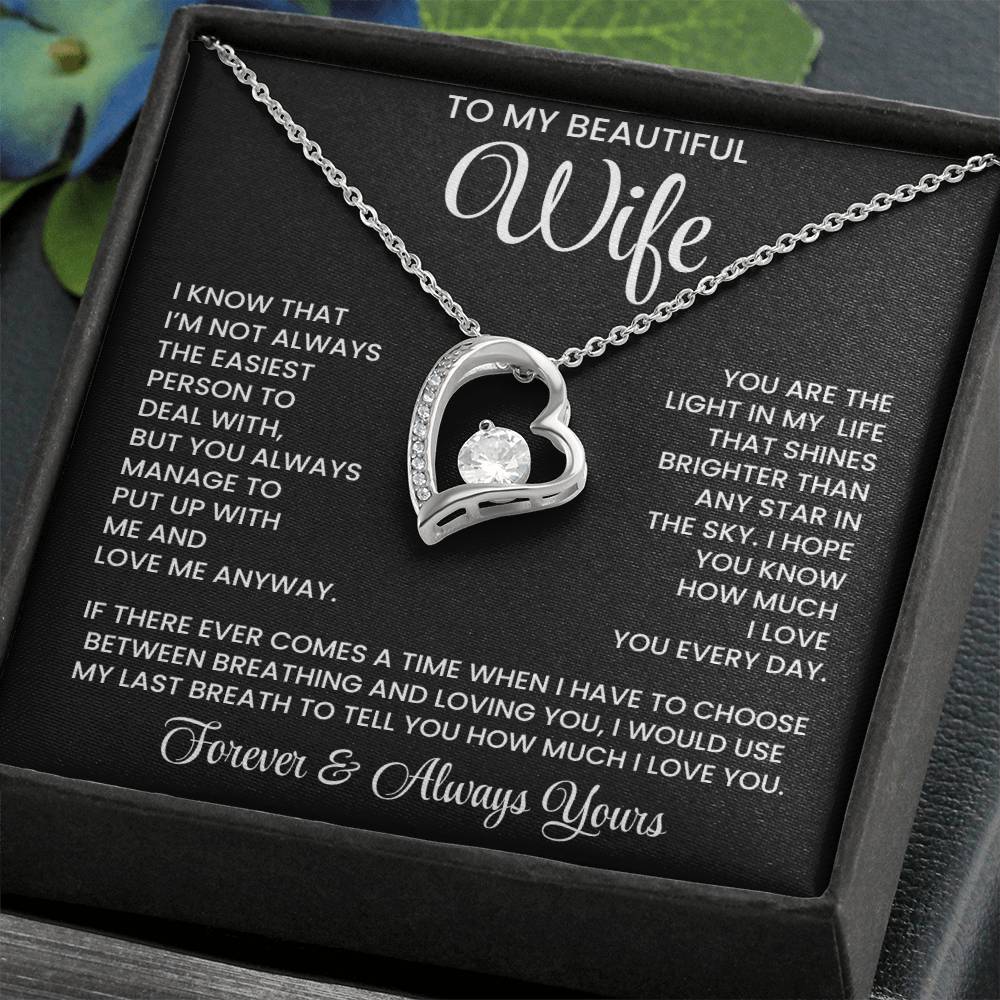 To My  Beautiful Wife – Heart Pendant Necklace Gift Box | Perfect for Her