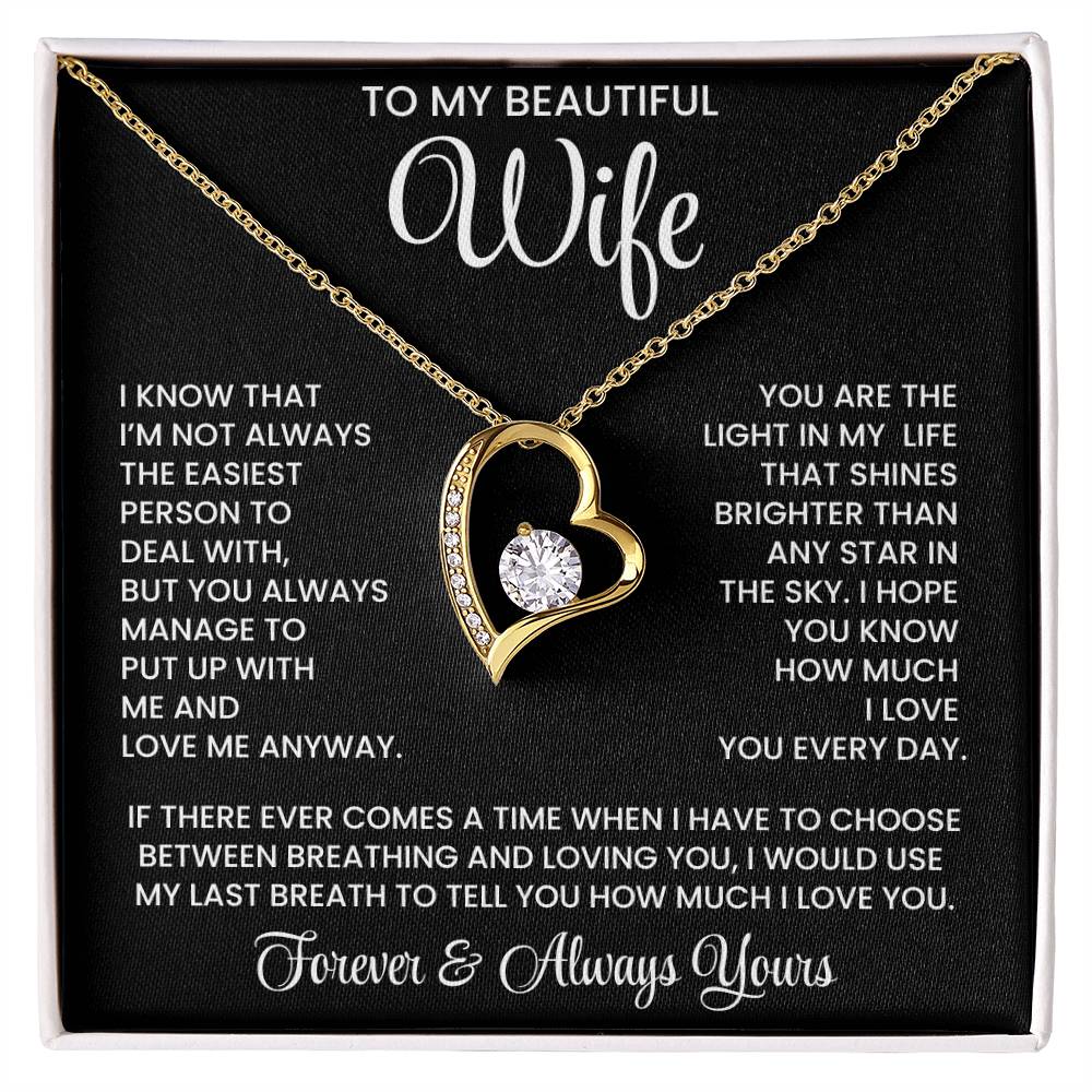 To My  Beautiful Wife – Heart Pendant Necklace Gift Box | Perfect for Her