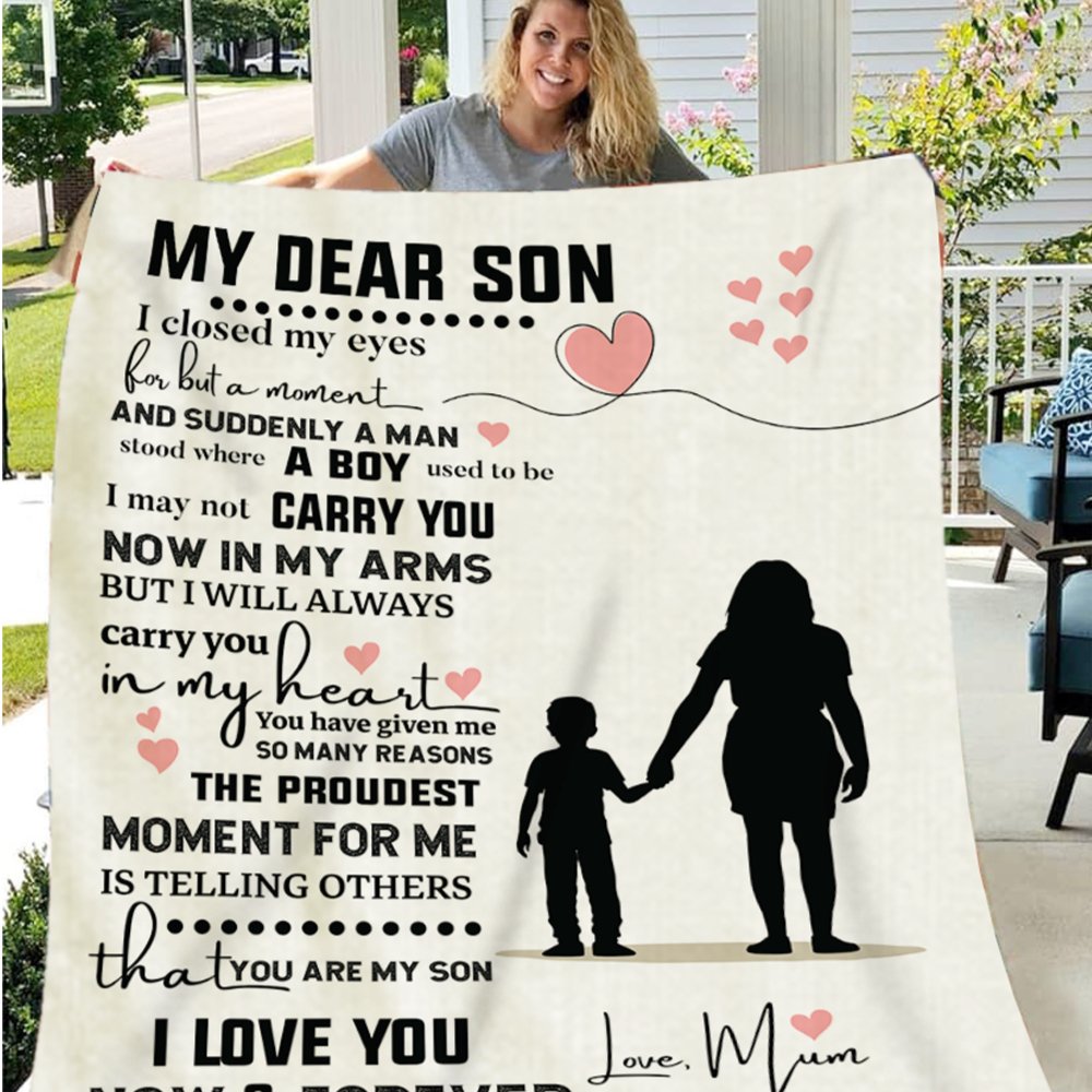 My Dear Son - Plush Fleece Blanket from Mum - I Will Always Carry You In My Heart - luxoz