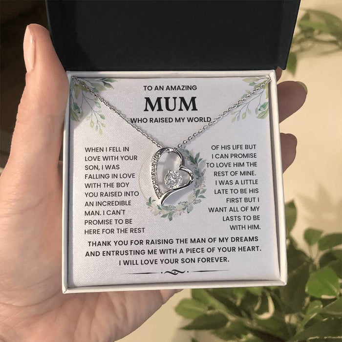 To An Amazing Mum Who Raised My World - Gift for BF Mum and MIL - Boyfriend Mum Necklace
