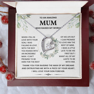 To An Amazing Mum Who Raised My World - Gift for BF Mum and MIL - Boyfriend Mum Necklace - luxoz