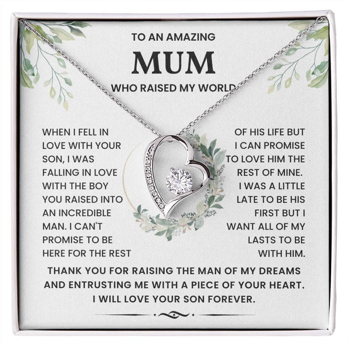 To An Amazing Mum Who Raised My World - Gift for BF Mum and MIL - Boyfriend Mum Necklace