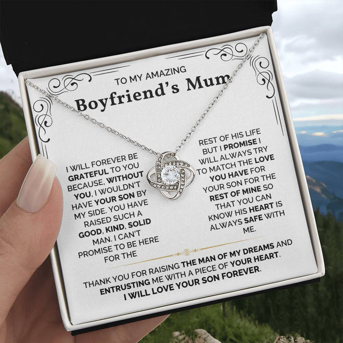 To My Amazing Boyfriend's Mum-Loveknot Necklace- I Will Love Your Son Forever