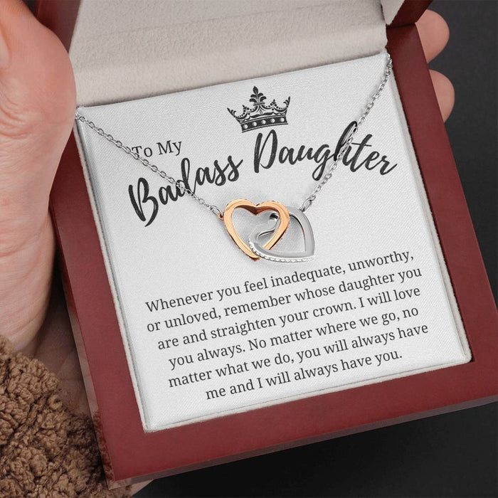 To My Badass Daughter-Interlocking Hearts Necklace-Remember Whose Daughter You Are