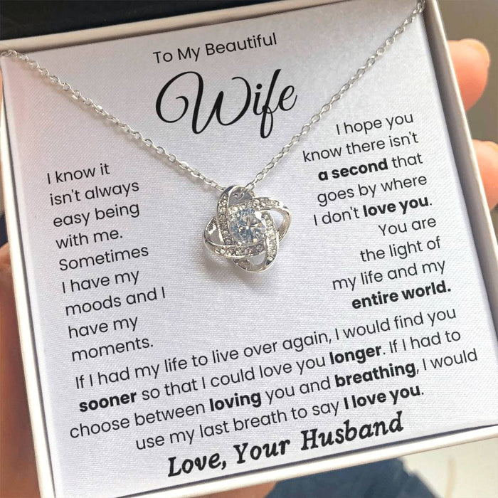 To My Beautiful Wife- Love Knot Necklace- My Life And My Entire World