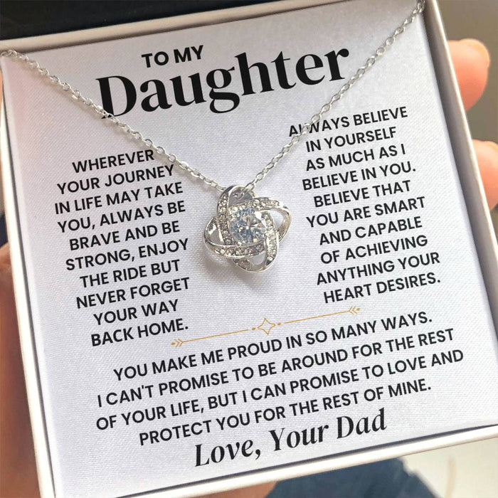 To My Daughter-Loveknot Necklace- Never Forget Your Way Back Home