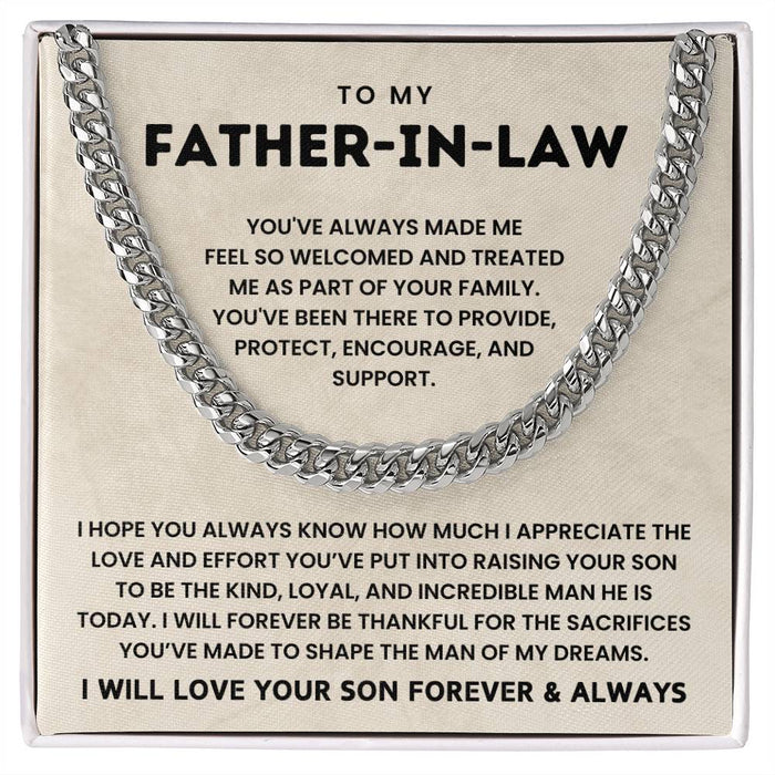 To My Father In Law - I Will Forever Be Thankful for The Sacrifices You've Made - Cuban Necklace