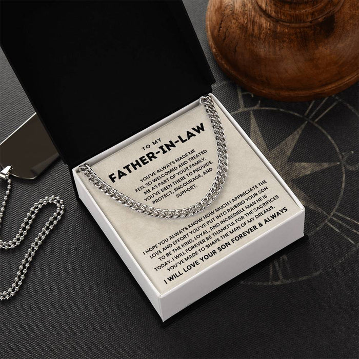 To My Father In Law - I Will Forever Be Thankful for The Sacrifices You've Made - Cuban Necklace