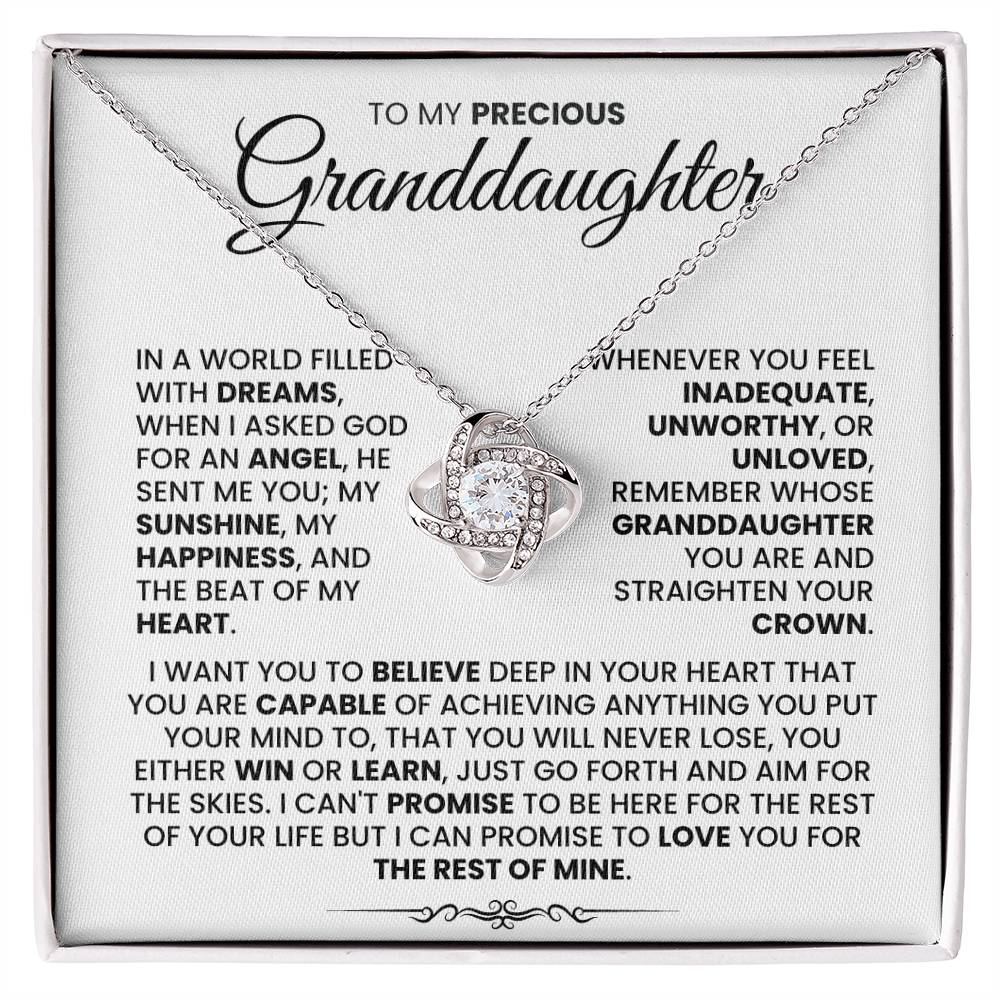 To My Precious Granddaughter - Loveknot Necklace - I Want You To Believe - luxoz