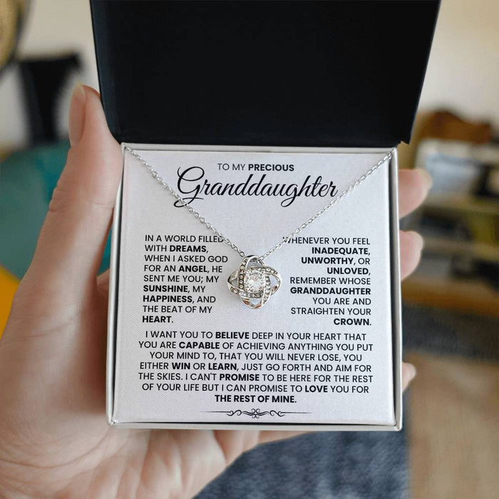 To My Precious Granddaughter-Loveknot Necklace- I Want You To Believe