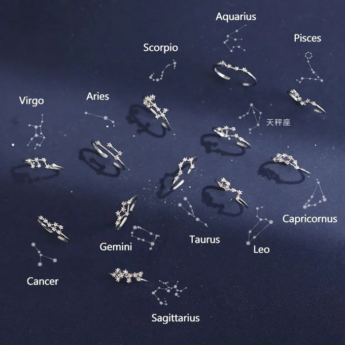 Adjustable Sterling Silver S925 Zodic Constellation Rings