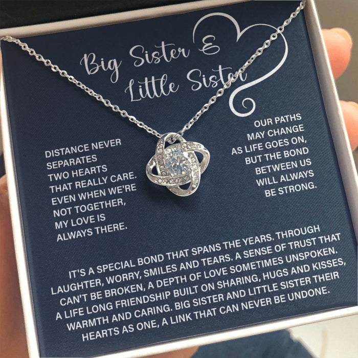 Big Sister Little Sister Necklace-Silver Loveknot Necklace