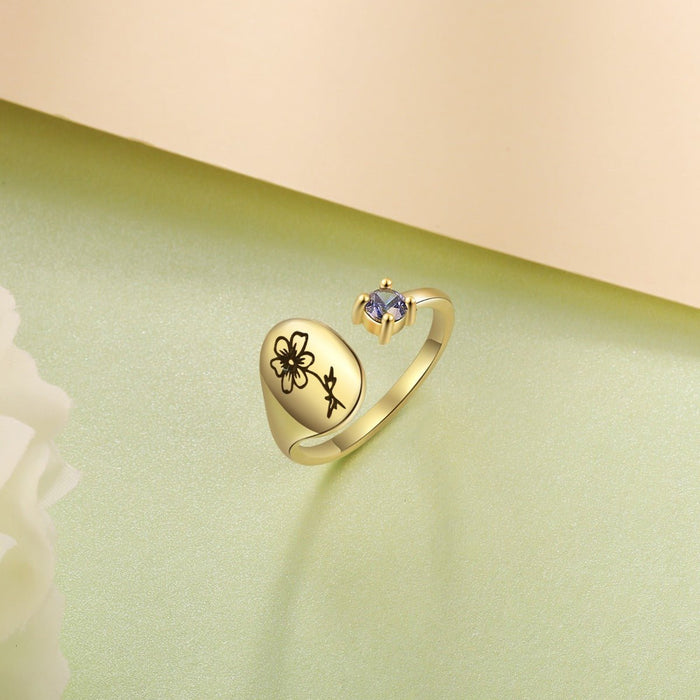 Custom Birthflower- Birthstone Ring For Her