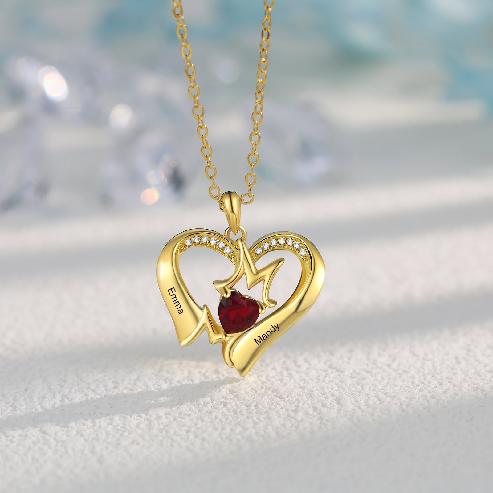 Custom Heart Mum Necklace- With Birthstone-A Gift She Will Remember - luxoz