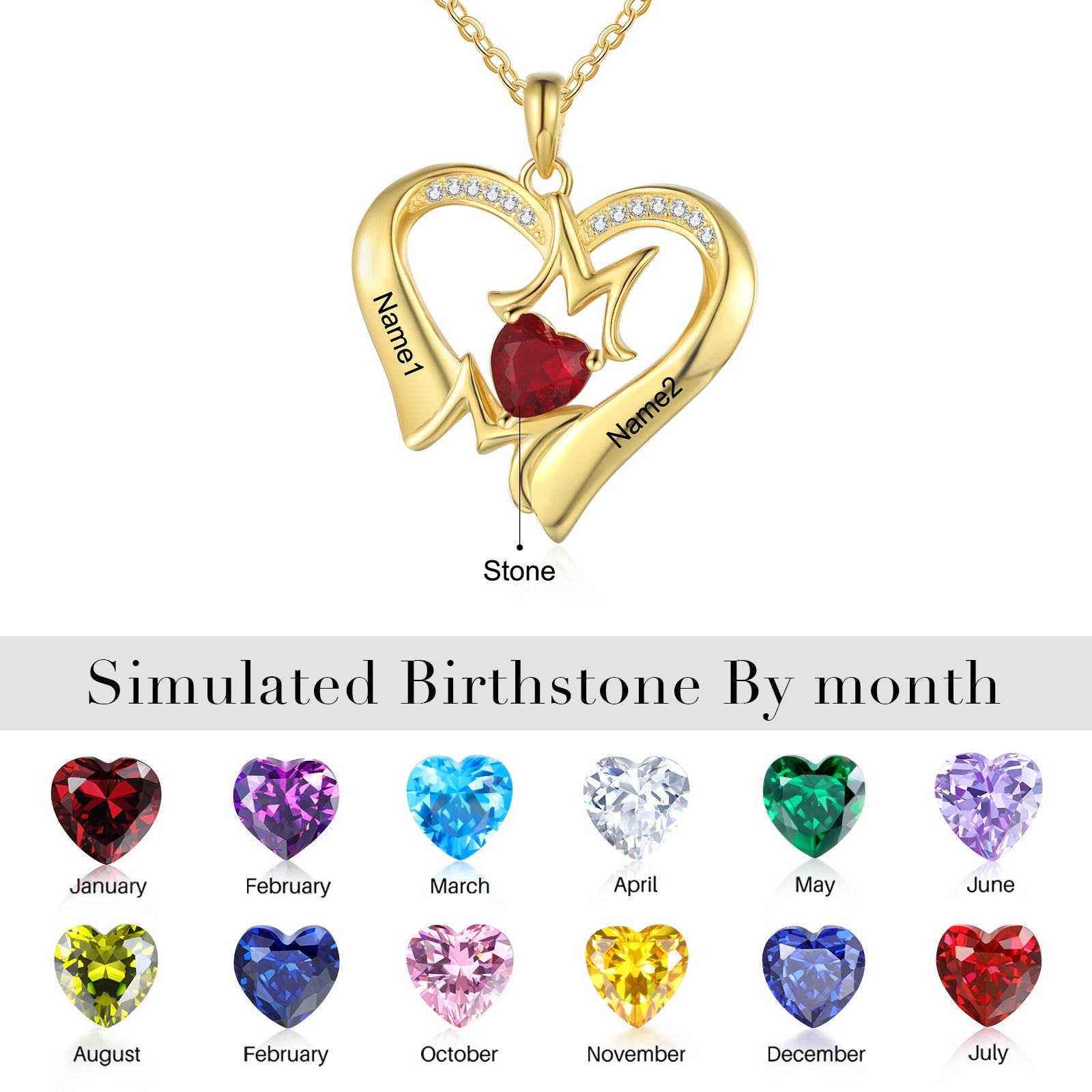 Custom Heart Mum Necklace- With Birthstone-A Gift She Will Remember - luxoz