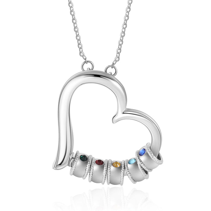 Custom Heart Necklace-With Name And Birthstones