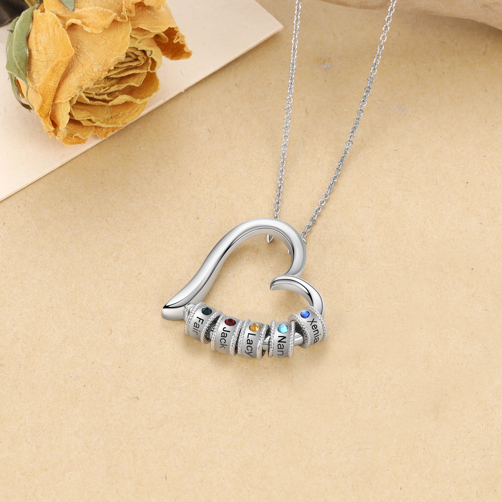 Custom Heart Necklace-With Name And Birthstones - luxoz