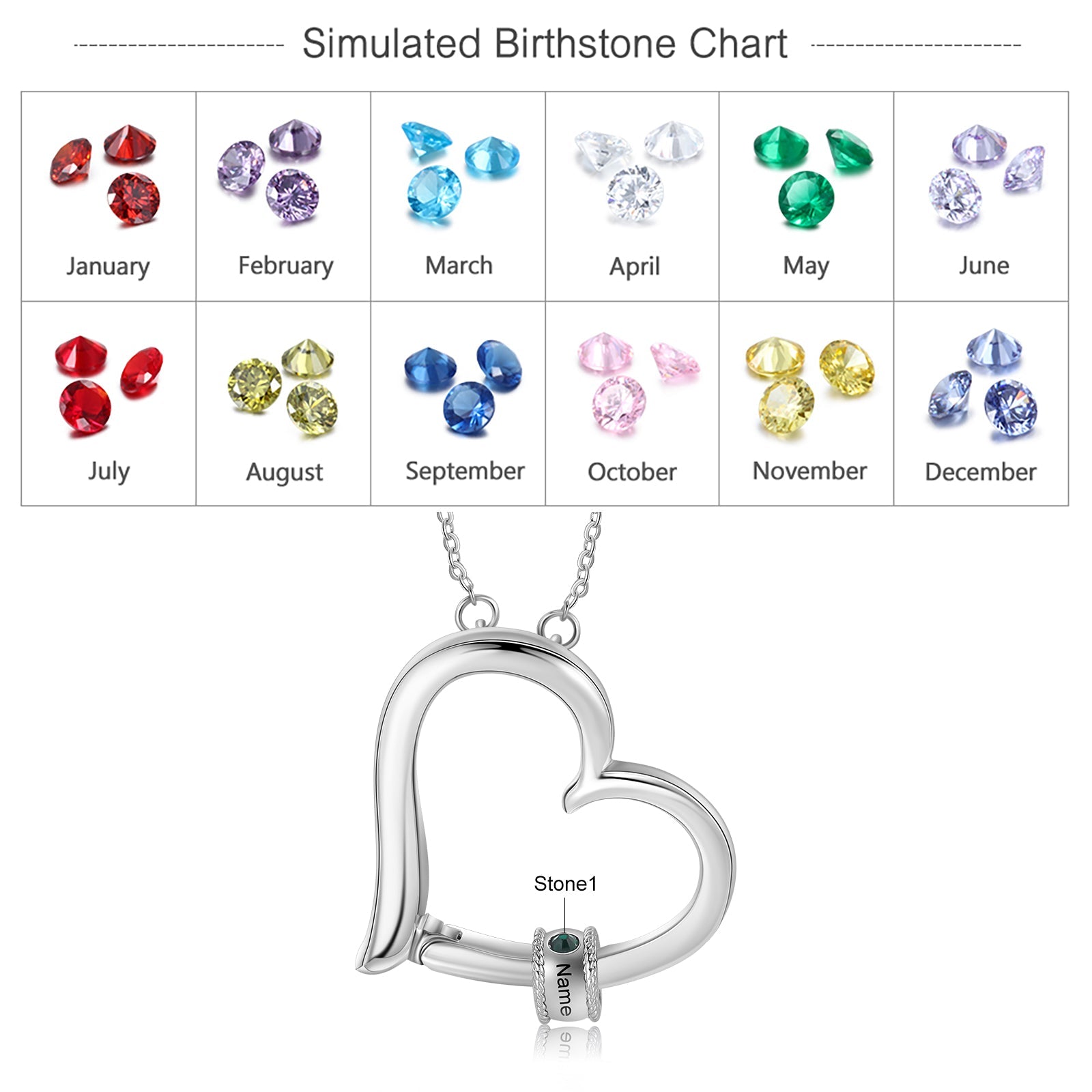 Custom Heart Necklace-With Name And Birthstones - luxoz