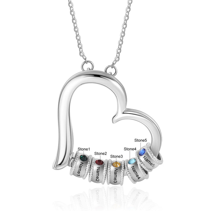 Custom Heart Necklace-With Name And Birthstones