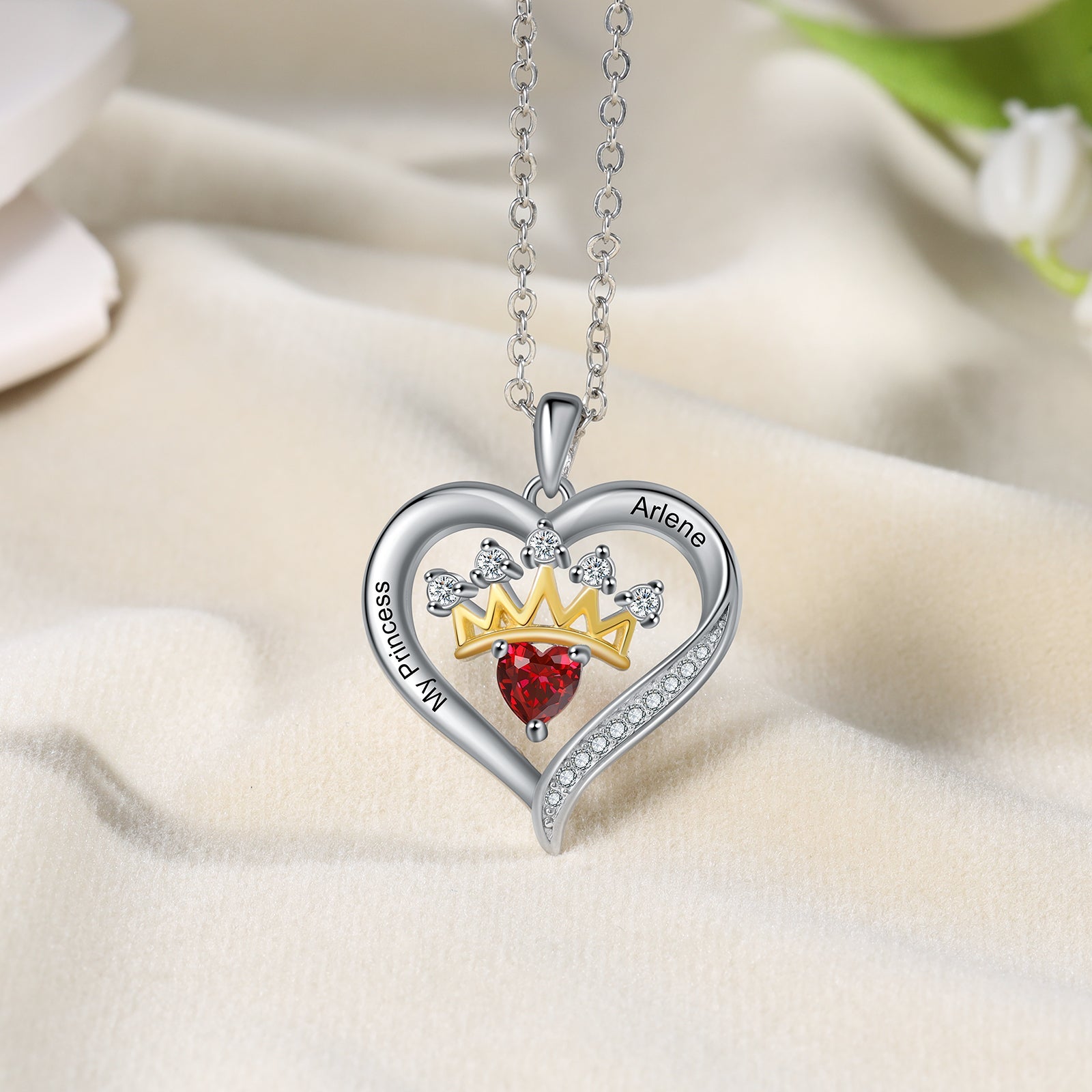 Custom Heart Queen Necklace-Birthstone Name Necklace - luxoz