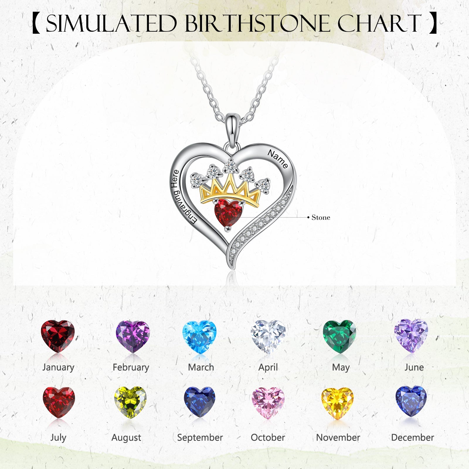 Custom Heart Queen Necklace-Birthstone Name Necklace - luxoz