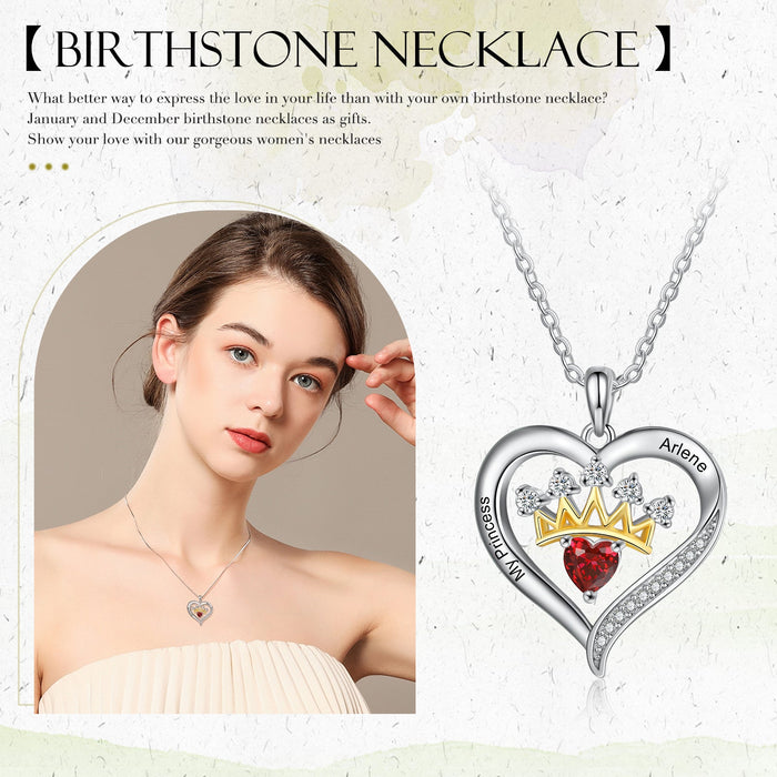 Custom Heart Queen Necklace-Birthstone Name Necklace