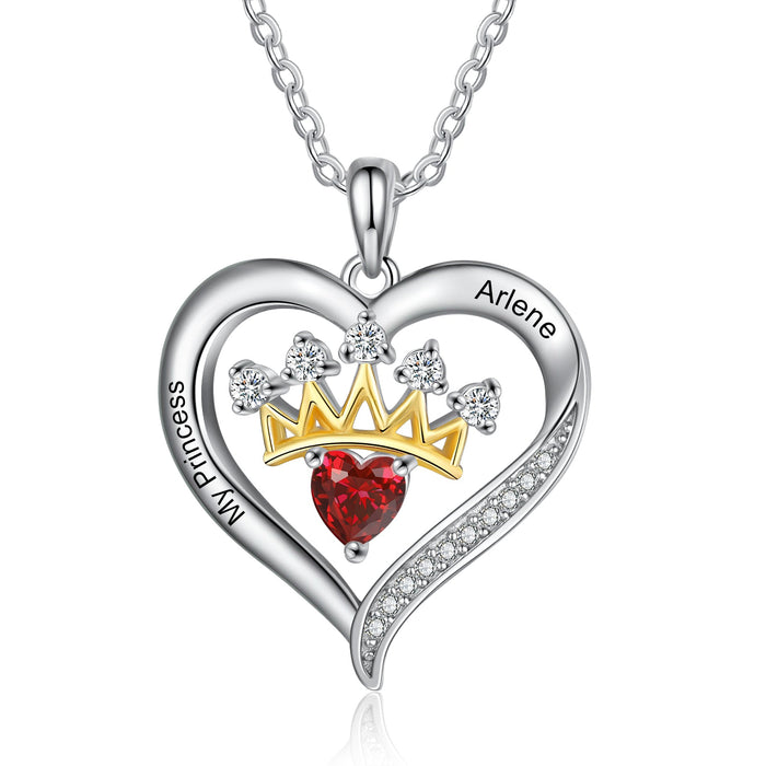 Custom Heart Queen Necklace-Birthstone Name Necklace