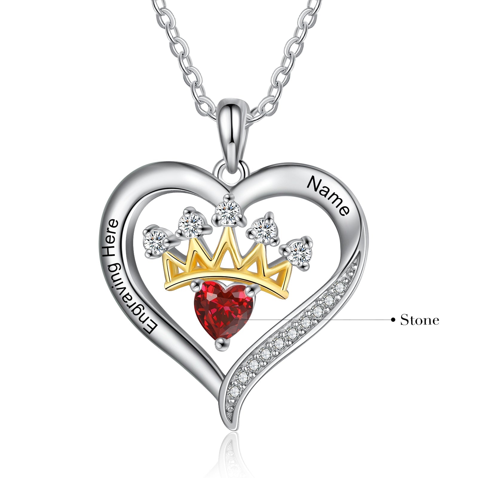 Custom Heart Queen Necklace-Birthstone Name Necklace - luxoz