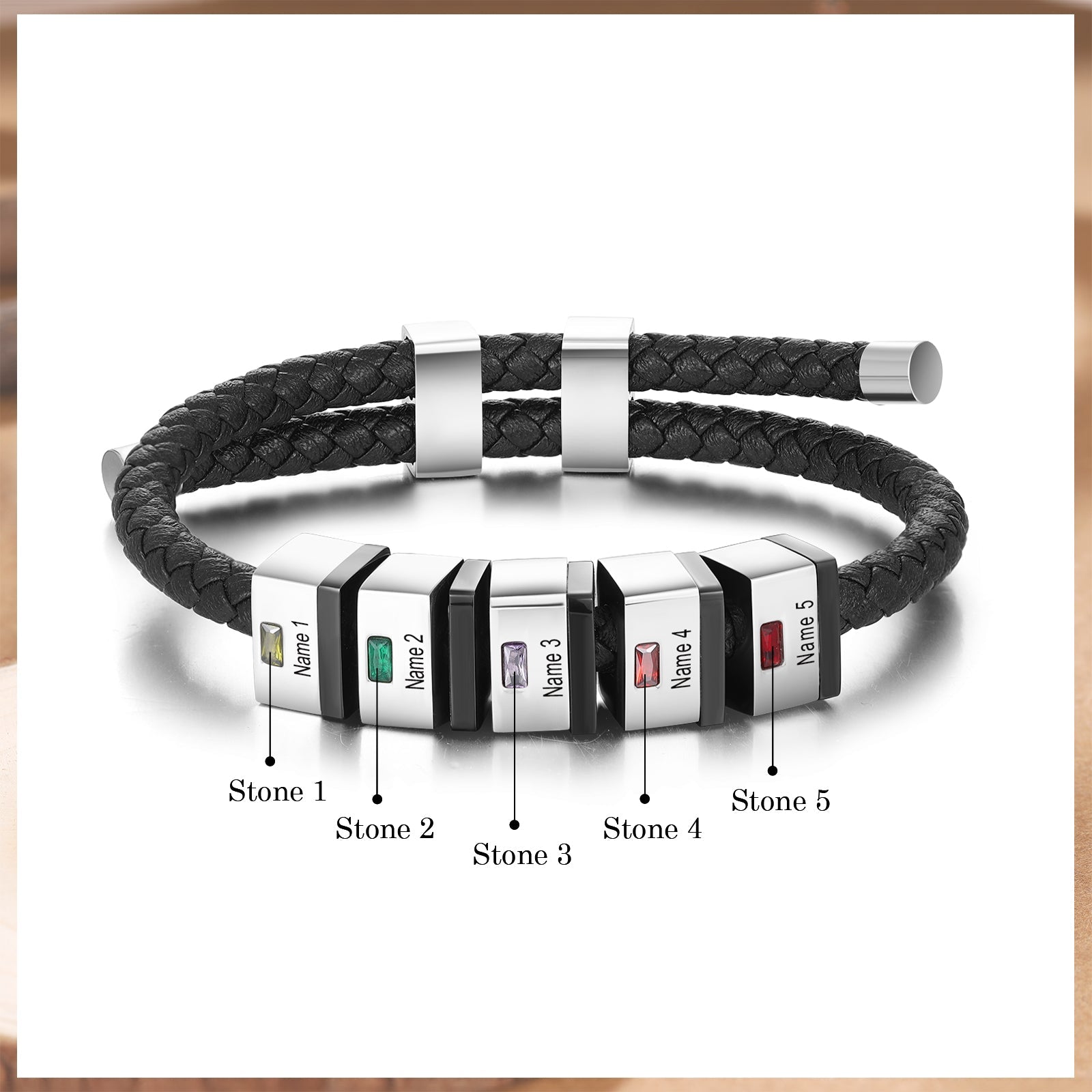 Serene Black Onyx Men Name Bracelet Family Tree Men Name Bracelet