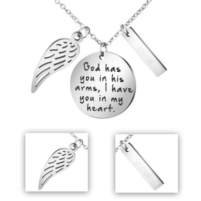 God Has You In His Arms-Wings Heart Necklace- I Have You In My Heart