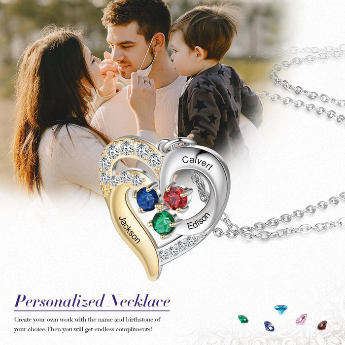 Heart Birthstone Necklace With Names-S925 Sterling Silver