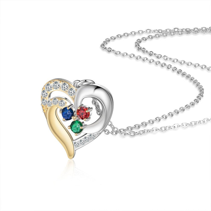 Heart Birthstone Necklace With Names-S925 Sterling Silver