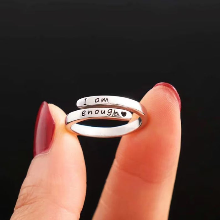I Am Enough Ring, Stainless Steel Silver Adjustable Ring