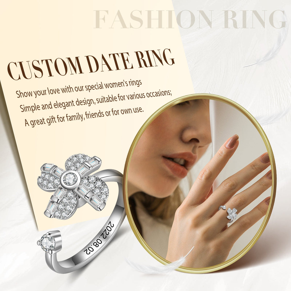 Ladies Spinner Ring- White Gold Plated Copper Ring – luxoz