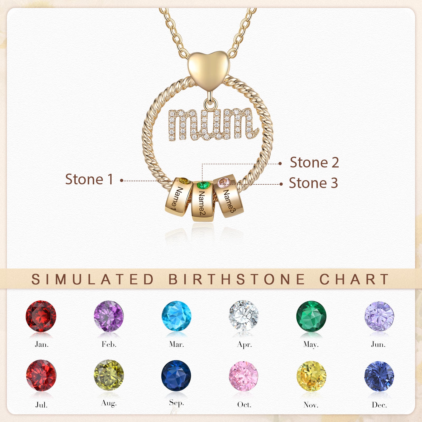 Mother's Day Gift-Custom Birthstone And Names- Mum Necklace - luxoz