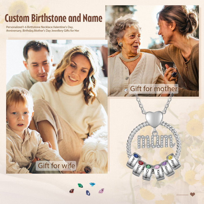 Mother's Day Gift-Custom Birthstone And Names- Mum Necklace