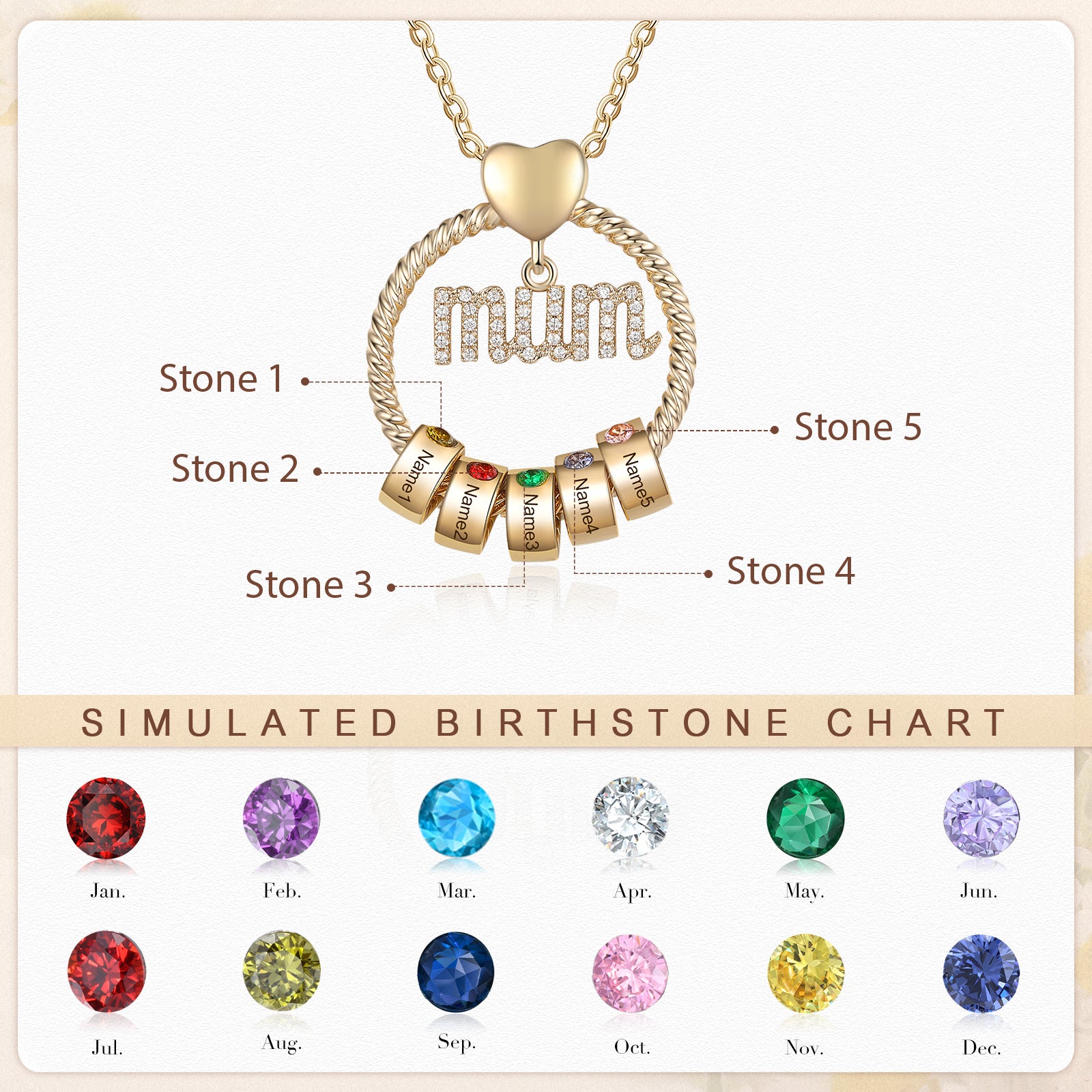 Mother's Day Gift-Custom Birthstone And Names- Mum Necklace - luxoz