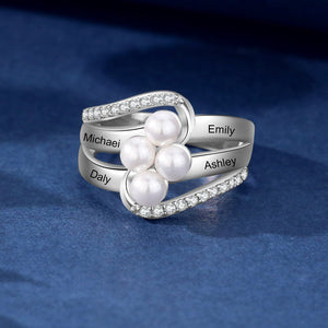 Personalised Name Pearl Ring- White Gold Plated - luxoz