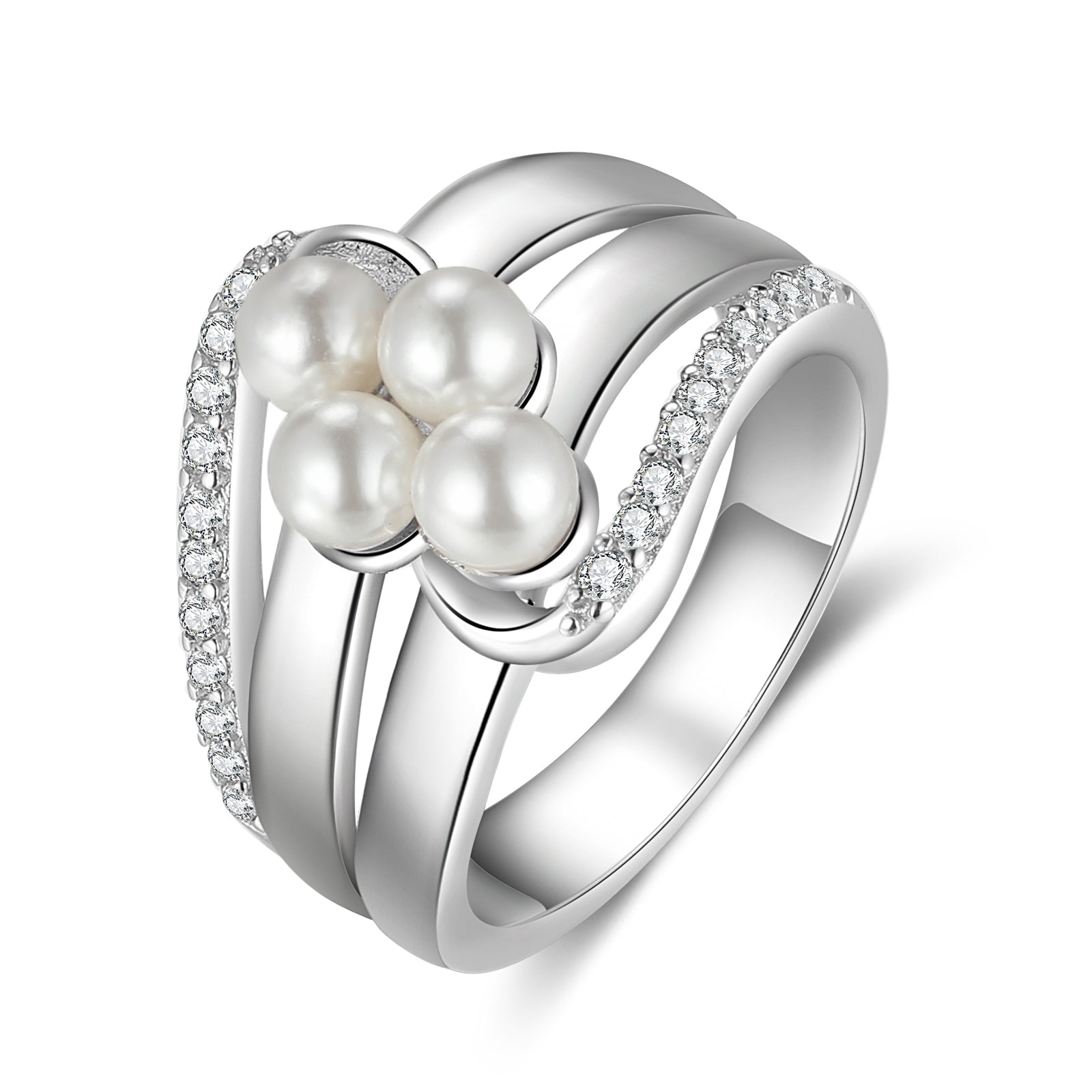 Personalised Name Pearl Ring- White Gold Plated - luxoz